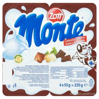 Monte Mléčný dezert čokoládový s lískovými oříšky 4x55g